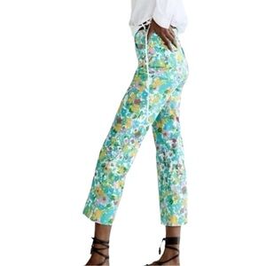 NWT Zara Aqua Blue Floral Pants Linen Blend Size 4